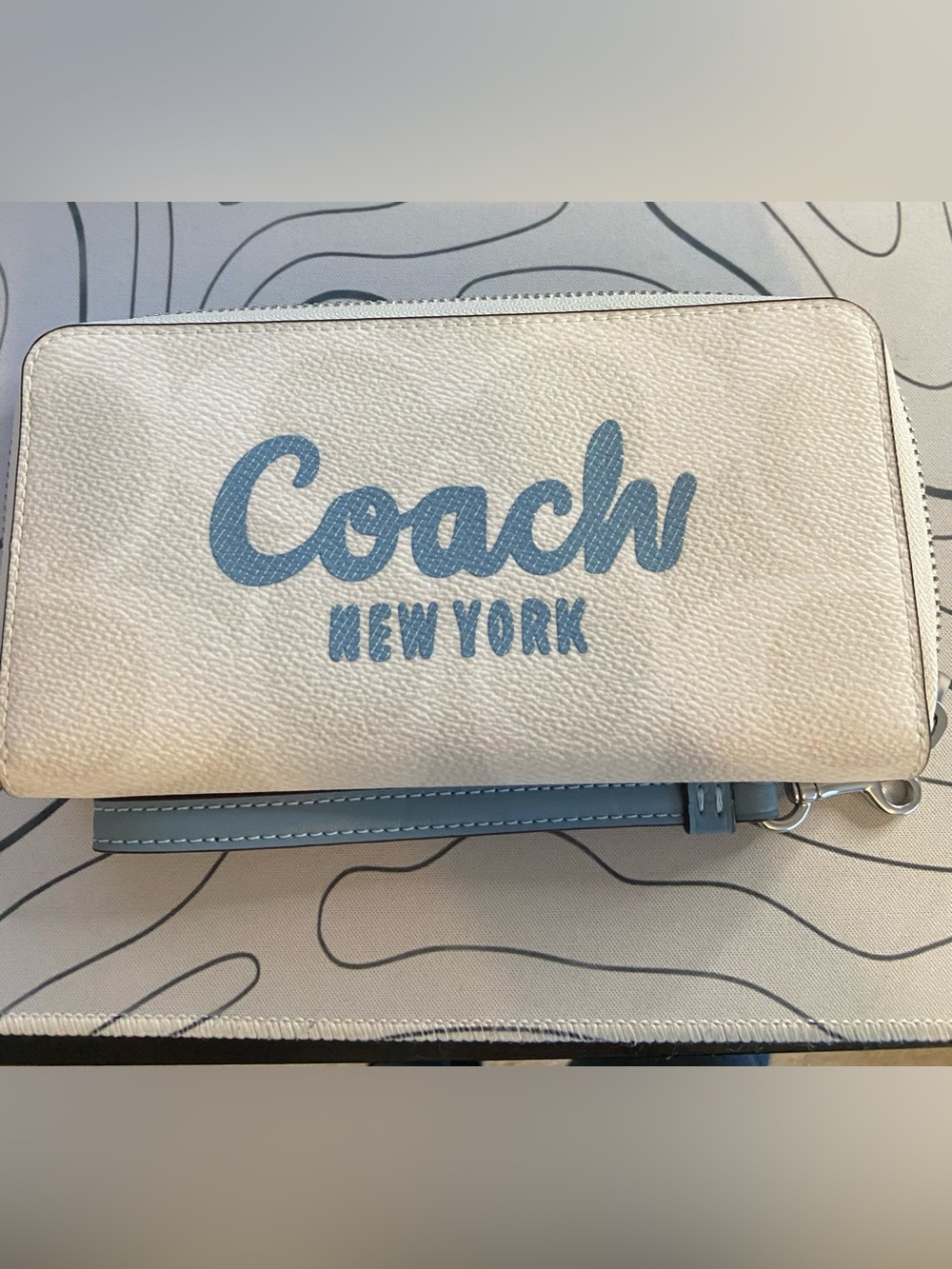 Coach White Pebbled Leather Wallet with Light Blue Interior